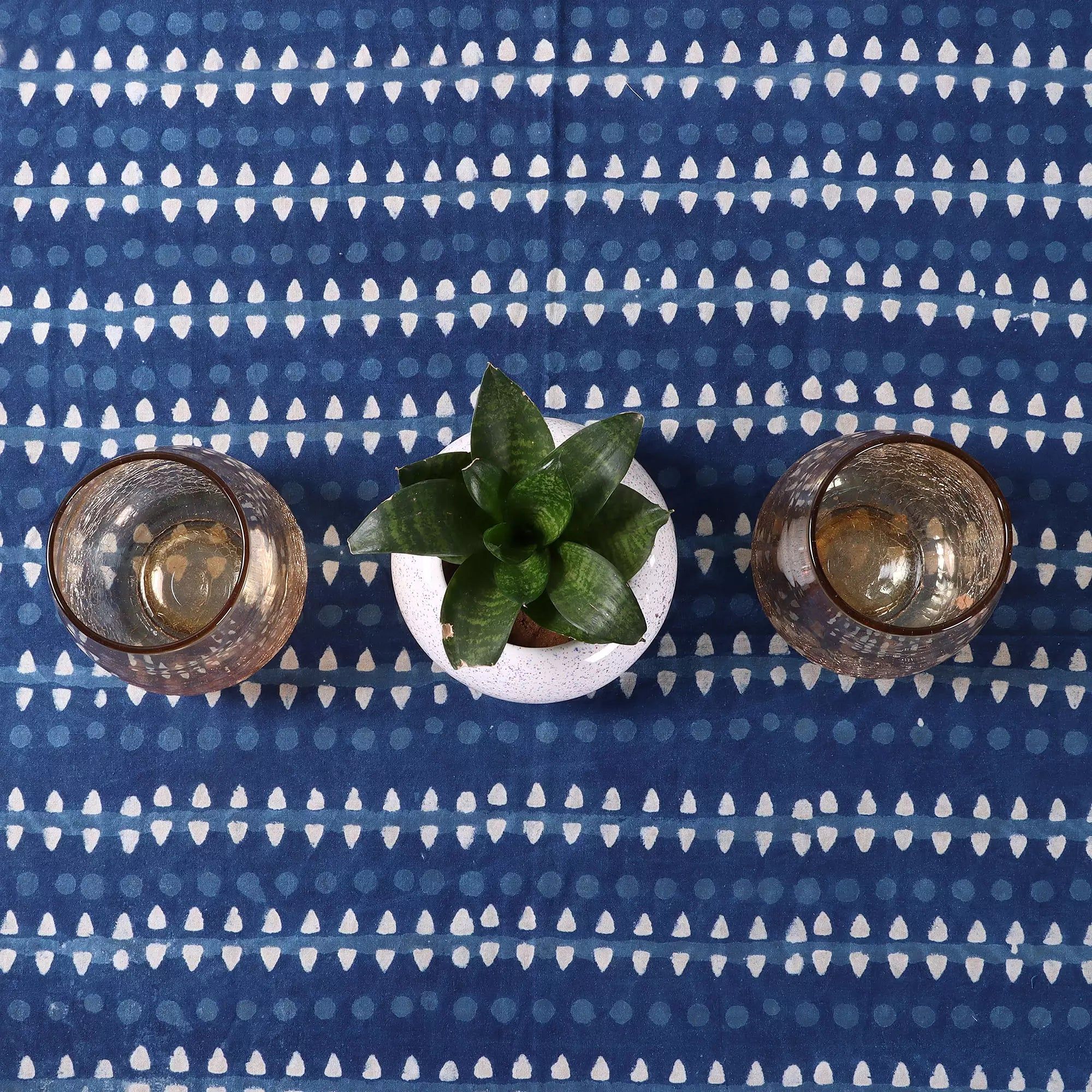 Hand Block Dabu Indigo Print Beautiful Cotton Table Cover 6 Seater